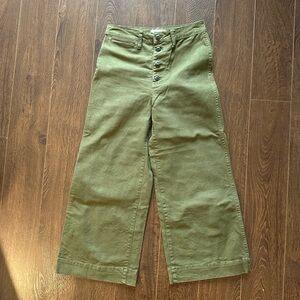 Madewell Women’s Olive Green Wide-Leg Cropped Pants